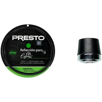 Imagen de referencia para Presto 79222 - Empaque de Hule Negro y Válvula de Seguridad para Olla Premier Troquelada de 4L, 5L, 6L, 7L, 8L + Presto Regulador Gris de Baquelita para Presto Classic