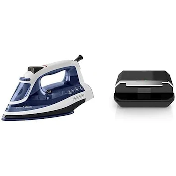Imagen alusiva al producto Paquete Black+Decker Plancha de Vapor Serie Even Steam Modelo IR1920 Color Azul + Sandwichera con Placas Antiadherentes Modelo SM602F-1BDLA Color Negro