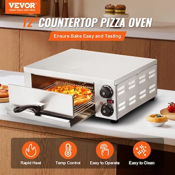 Imagen 2 de VEVOR Horno Eléctrico de Pizza para Encimeras 12 Pulgadas 1500W Plata Modelo FY-P0-1 Acero Inoxidable