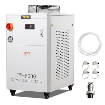 Imagen de referencia para VEVOR CW6000 Enfriador de Agua Industrial Blanco con Compresor, Tanque de 15 L, Tasa de Flujo Máximo 65 L/min, para Máquina de Grabado Láser CO2