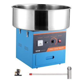 Imagen de referencia para VEVOR MHTJJPZY01 Máquina Eléctrica de Algodón de Azúcar Azul con Tazón de Acero Inoxidable SUS201 de 3.5 oz, Cuchara de Azúcar y Cajón, Dimensiones 518 x 518 x 485 mm, Peso 10 kg