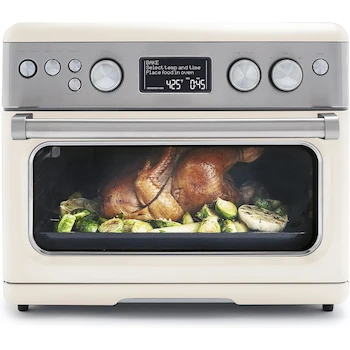 Imagen alusiva al producto GreenPan Elite 13 en 1 Horno de Convección de Encimera y Freidora de Aire Cloud Cream 1 ft³ con Bandeja de Cerámica sin PFAS y Sartén para Pizza