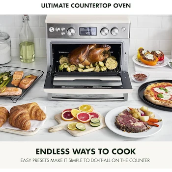 Imagen 2 de GreenPan Elite 13 en 1 Horno de Convección de Encimera y Freidora de Aire Cloud Cream 1 ft³ con Bandeja de Cerámica sin PFAS y Sartén para Pizza