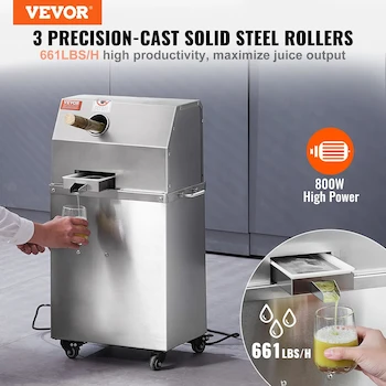 Imagen 2 de VEVOR Exprimidor Eléctrico de Caña de Azúcar Plata Modelo YF-L90-115 con Entrada de 2.4 Pulgadas, 3 Rodillos de Acero Inoxidable, Dimensiones 16 x 17.7 x 29.5 Pulgadas, con Ruedas