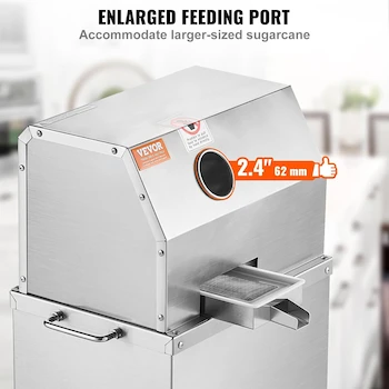 Imagen 3 de VEVOR Exprimidor Eléctrico de Caña de Azúcar Plata Modelo YF-L90-115 con Entrada de 2.4 Pulgadas, 3 Rodillos de Acero Inoxidable, Dimensiones 16 x 17.7 x 29.5 Pulgadas, con Ruedas