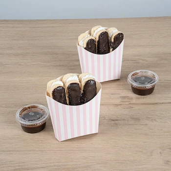 Imagen 2 de Restaurantware Bio Tek B0CMD6L85D - Taza de Freír Francesa de Papel Rosa y Blanco, 4.5 x 3.2 x 3.9 Pulgadas (11.51 x 8.2 x 9.8 cm), Capacidad 3 Onzas, Tamaño Mediano, 100 Tazas Desechables, Soporte para Patatas Fritas