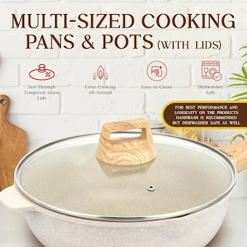Imagen 4 de Bakken-Swiss 20-Piece Kitchen Cookware Set – Granite Non-Stick – Eco-Friendly – Crema – for All Stoves & Oven-Safe