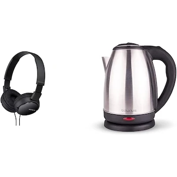 Imagen alusiva al producto Sony MDR-ZX110/BCUC Audífonos de Diadema Plegables y Giratorios Color Negro + CARONTE Taurus Hervidor de Agua Eléctrico Tetera Eléctrica Jarra Inalámbrica 2 Litros