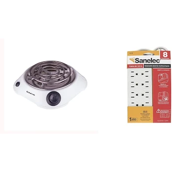 Imagen de referencia para TAURUS ALPHA Parrilla Eléctrica 1 Quemador + SANELEC Extensión Barra Multicontacto 8 Entradas Cable 90 cm Modelo 1310