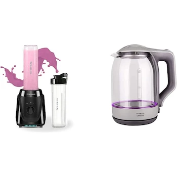 Imagen de referencia para Taurus BLENDER 2 GO! Licuadora Personal Tritan Negra, Modelo BLENDER 2GO!, 2 Botellas de 500 ml con Tapa, Dimensiones 16 x 15.5 x 35 cm, 1.5 kg, Materiales Acero Inoxidable Plástico Vidrio + OMEGA Tetera Eléctrica, ASIN B0BXPDD1MJ