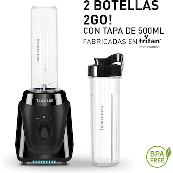 Imagen 3 de Taurus BLENDER 2 GO! Licuadora Personal Tritan Negra, Modelo BLENDER 2GO!, 2 Botellas de 500 ml con Tapa, Dimensiones 16 x 15.5 x 35 cm, 1.5 kg, Materiales Acero Inoxidable Plástico Vidrio + OMEGA Tetera Eléctrica, ASIN B0BXPDD1MJ