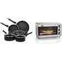 Miniatura de Amazon Basics - Batería de cocina antiadherente, ollas y sartenes, 8 piezas + Hamilton Beach 31401 Horno Tostador Eléctrico de 4 Rebanadas (12 Litros), Acero Inoxidable, Color Negro