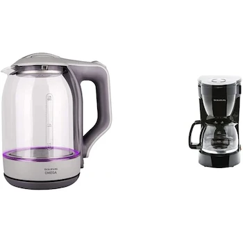 Imagen de referencia para Taurus Omega Tetera Eléctrica de Vidrio Transparente, Hervidor de Agua Eléctrico 1.8 L + Taurus Coffee Max 6 Cafetera de Goteo Negro/Blanco, 700 ml, Cafetera 6 Tazas
