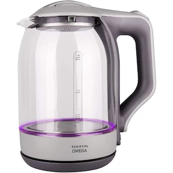 Imagen 4 de TAURUS OMEGA Tetera Eléctrica de Vidrio con Luz LED, Hervidor de Agua Eléctrico, Jarra Inalámbrica 1.8 Litros + Madesmart 29606 Bandeja para Cubiertos de 6 Compartimentos, Granite, Grande 16" x 12.9" x 1.88"