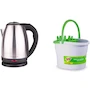 Miniatura de Taurus Hervidor de Agua Eléctrico Modelo Caronte, Capacidad 2 Litros, Tamaño Chico, Color Plata, Acero Inoxidable + 3M Scotch-Brite Cubeta con Exprimidor Modelo MC900170994, Capacidad 10 Litros, Color Blanca