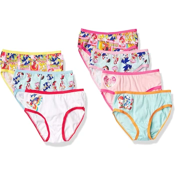 Imagen de referencia para Handcraft Sonic The Hedgehog Girls' 7-Pack 100% Combed Cotton Multicolor Underwear with Sonic Character Prints, Model B08NCVFFFP, Available in Sizes 4, 6, and 8