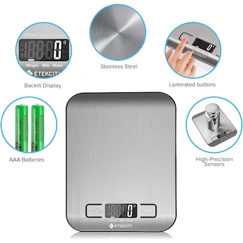 Imagen 5 de Lodge Horno Holandés de Hierro Fundido Pre-Sazonado 5 Quart Negro + Etekcity Báscula de Cocina Digital Multifunción 11 lb / 5 kg Plata Acero Inoxidable (Pilas Incluidas)