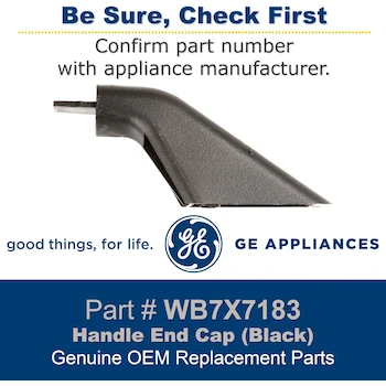 Imagen 3 de GE General Electric WB7X7183 Black Oven Door Handle End Cap, Model WB7X7183, Color Black, Dimensions 4.5 x 1.75 x 1.25 inches