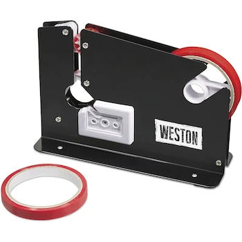 Imagen alusiva al producto Weston 07-1101-W Sellador de Cuello de Bolsa Heavy Duty para Embalaje de Carne Color Plateado con Dispensador de Cinta Selladora Roja