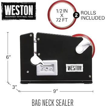 Imagen 3 de Weston 07-1101-W Sellador de Cuello de Bolsa Heavy Duty para Embalaje de Carne Color Plateado con Dispensador de Cinta Selladora Roja