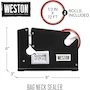 Miniatura de Weston 07-1101-W Sellador de Cuello de Bolsa Heavy Duty para Embalaje de Carne Color Plateado con Dispensador de Cinta Selladora Roja