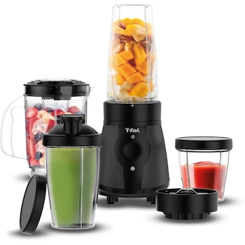 Imagen alusiva al producto T-fal Mini Procesador de Alimentos/Licuadora Actimix Negro, Modelo BL1BK8X0, Capacidad 750 ml, Dimensiones 24 x 23 x 21 cm, Set de 10 Piezas, ASIN B0GFS9ZSJR