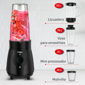 Imagen 3 de T-fal Mini Procesador de Alimentos/Licuadora Actimix Negro, Modelo BL1BK8X0, Capacidad 750 ml, Dimensiones 24 x 23 x 21 cm, Set de 10 Piezas, ASIN B0GFS9ZSJR