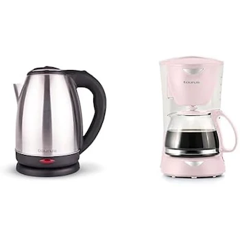 Imagen alusiva al producto Taurus CARONTE Hervidor de Agua Eléctrico 2 Litros Acero Inoxidable Rosa + TAURUS COFFEE MAX 6 RIBBON Cafetera de Goteo 6 Tazas Jarra de Vidrio Filtro Permanente