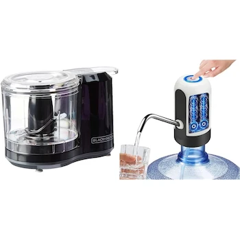 Imagen alusiva al producto Black+Decker Picador de Alimentos de Un Toque, Color Negro, Modelo HC150B, Capacidad 1.5 Tazas + DOSYU Dispensador de Agua para Garrafón, Automático, Botella Recargable, Color Blanco, Capacidad Máxima 20 Litros, Dimensiones 8x20x14 cm