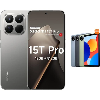 Imagen alusiva al producto XIAOMI 15T Pro – Smartphone 12GB RAM 512GB ROM Gris + Tablet Redmi Pad SE 8.7" de Regalo | Pantalla 6.83" 144Hz | MediaTek Dimensity 9400+ | Cámara Leica Summilux con Lente Óptico | Carga Rápida 90W