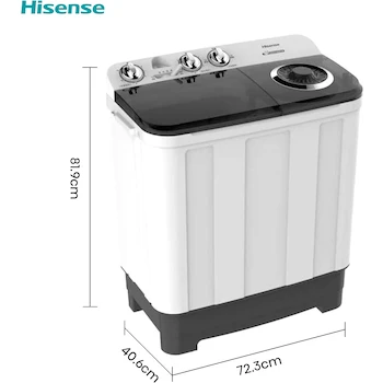 Imagen 3 de Hisense Lavadora Doble Tina WSA1102PCN, Semiautomática, 11 Kg, Temporizador Lavado y Centrifugado, Dimensiones 111x63x84 cm, Blanco/Gris White&Black