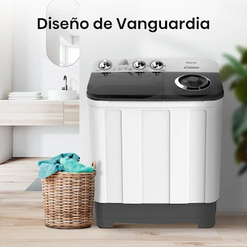 Imagen 4 de Hisense Lavadora Doble Tina WSA1102PCN, Semiautomática, 11 Kg, Temporizador Lavado y Centrifugado, Dimensiones 111x63x84 cm, Blanco/Gris White&Black