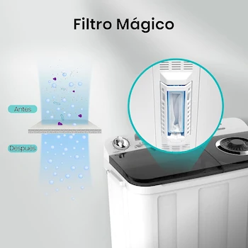 Imagen 5 de Hisense Lavadora Doble Tina WSA1102PCN, Semiautomática, 11 Kg, Temporizador Lavado y Centrifugado, Dimensiones 111x63x84 cm, Blanco/Gris White&Black