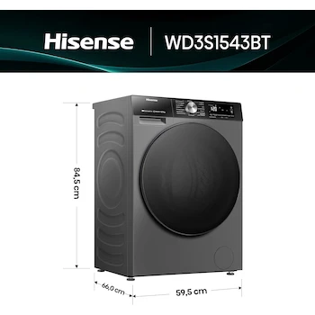 Imagen 3 de Lavasecadora Inverter Hisense 15 kg Carga Frontal Gris WD3S1543BT