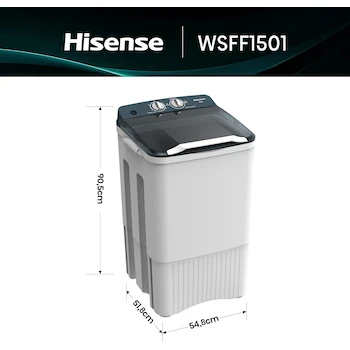 Imagen 3 de Hisense Lavadora Semiautomática WSFF1501, Carga Superior, 1 Tina, 15 Kg, 55x52x91 cm (Ancho x Largo x Alto), Blanco/Gris