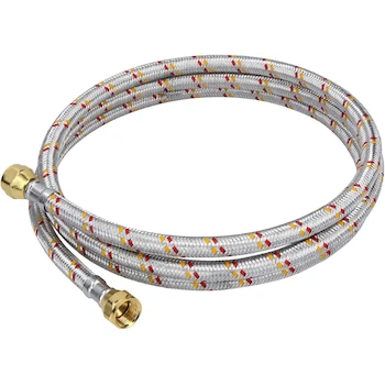 Imagen alusiva al producto Pretul FGA-20P, Manguera para Gas LP Baja Presión, Trenzado de Aluminio sobre Hule NBR, Color Plateado, Conectores de Latón 3/8" x 3/8", 200 cm, Foset Basic
