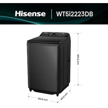 Imagen 3 de Hisense Lavadora de Carga Superior WT5i2223DB, Totalmente Automática, 22 Kg, Color Negro, Dimensiones 65x69x110 cm (Ancho x Largo x Alto)