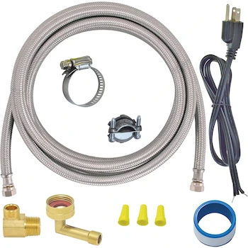 Imagen de referencia para Eastman 41150 Kit de Instalación de Lavaplatos con Cordón Eléctrico Recto de 3 Clavijas, Manguera Trenzada de Acero Inoxidable 6 pies 3/8" Compresión x 3/8" Compresión, Codo MIP 3/8", Codo FHT 3/4"