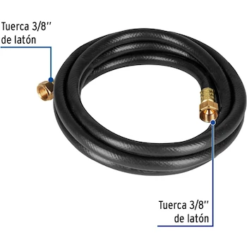 Imagen 2 de Foset MGAN-30 Manguera Flexible Negra de PVC, Diámetro 3/8", Grosor de Pared 3.5 mm, Presión Máxima 250 PSI, con Conexiones, Longitud 3 m