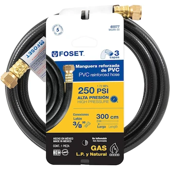 Imagen 5 de Foset MGAN-30 Manguera Flexible Negra de PVC, Diámetro 3/8", Grosor de Pared 3.5 mm, Presión Máxima 250 PSI, con Conexiones, Longitud 3 m