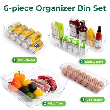 Imagen 3 de Greenco GRC0250 - Cajas organizadoras apilables para refrigerador y congelador, 6 piezas, con asas, transparentes