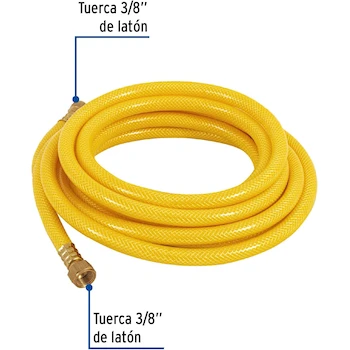 Imagen 2 de Foset MGA-50 Manguera Flexible Amarilla de PVC para Gas LP o Natural, 3/8" x 5 m con Conectores de Latón 3/8" x 3/8"