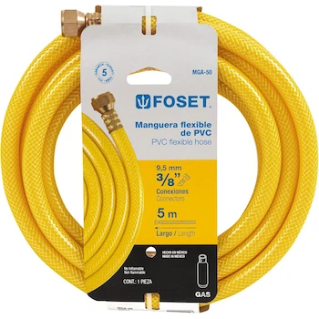 Imagen 5 de Foset MGA-50 Manguera Flexible Amarilla de PVC para Gas LP o Natural, 3/8" x 5 m con Conectores de Latón 3/8" x 3/8"