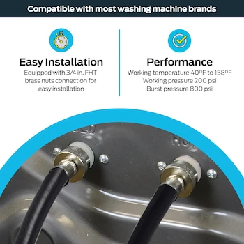 Imagen 3 de Eastman 60327N Manguera de Llenado para Lavadora de Goma Negra 8 ft (2.44 m) 3/4" FHT x 3/4" FHT