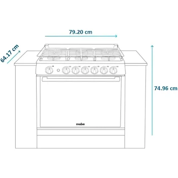 Imagen 2 de Estufa de Empotre a Gas Mabe 80 cm (30 pulgadas) Color Plata Mercury Modelo MA0C80400CI0 Capacidad de Horno 126.6 L