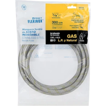 Imagen 4 de Foset FGA-30X, Manguera flexible para gas, trenzado de acero inoxidable, 300 cm