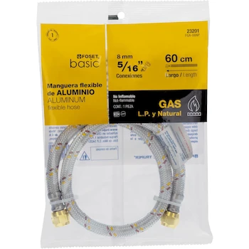 Imagen 4 de Foset FGA-06NP Manguera para Gas de Aluminio Trenzado sobre PVC, Diámetro 5/16 Pulgadas, Longitud 60 cm, Conexiones de Latón 5/16" x 5/16", Serie Basic