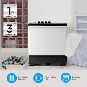 Imagen 4 de Lavadora Midea Semiautomática Dos Tinas 19Kg Twin Force Pulsator Blanca MT100W190/W-MX Impulsor de Doble Fuerza