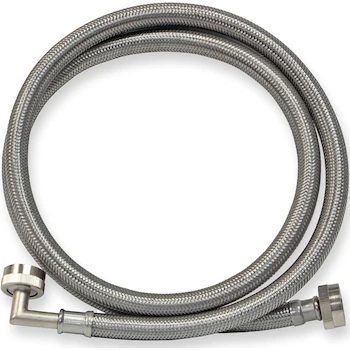 Imagen alusiva al producto Eastman 48373 Conector de Lavadora con Codo de 90 Grados, Manguera Trenzada de Acero Inoxidable, 4 pies, 3/4 pulgadas FHT x 3/4 pulgadas FHT