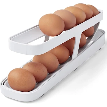 Imagen alusiva al producto Dispensador de Huevos Rodante para Refrigerador, Huevera con 2 Niveles, Organizador Automático Contenedor Bandeja para 14-24 Huevos, Color Blanco, Material Polipropileno